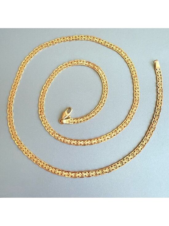 Jewelry - 14K Solid Gold Diamond Cut Bismark Flat 2 Sided Chain Necklace 23.5 inch…
